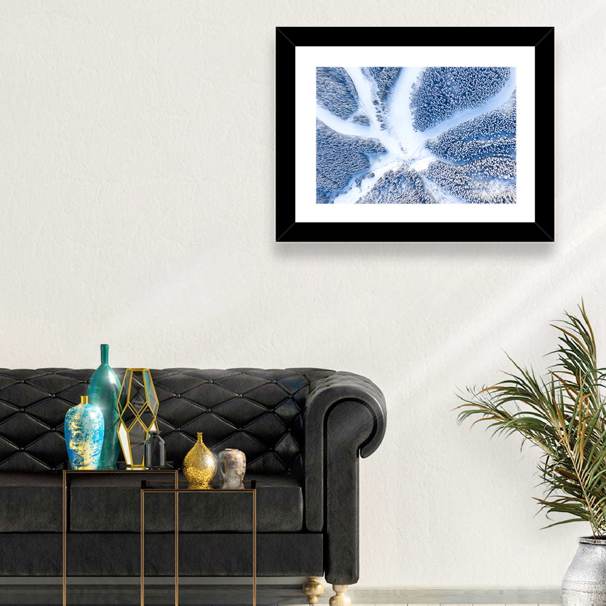 Birds-eye Ski Resort Landscape Wall Art in a room, landscape