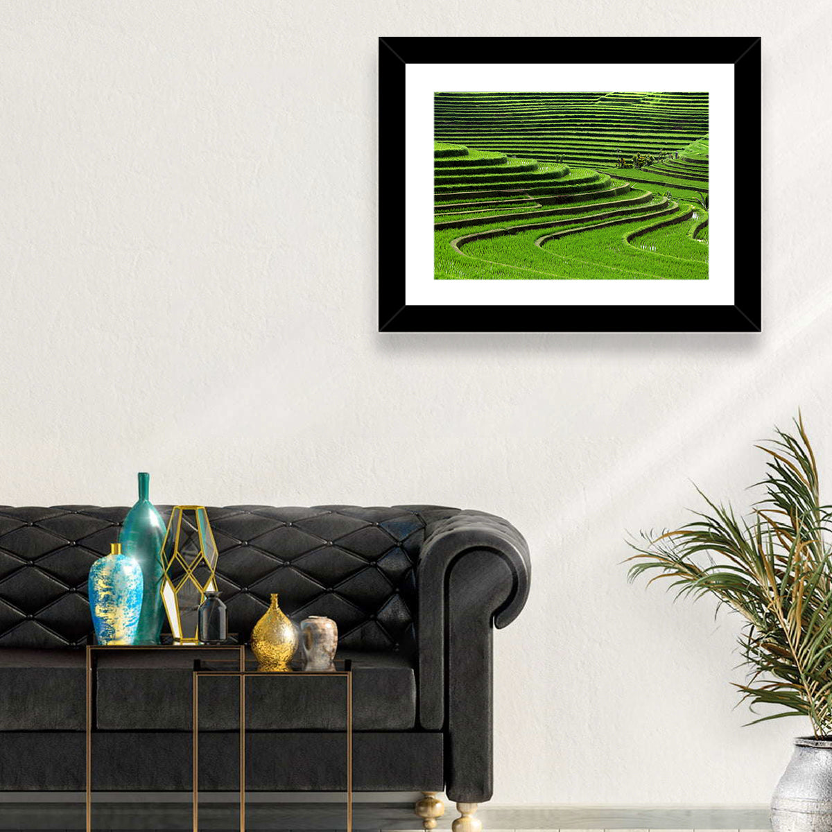 Lush Rice Terraces Wall Art in a room, landscape