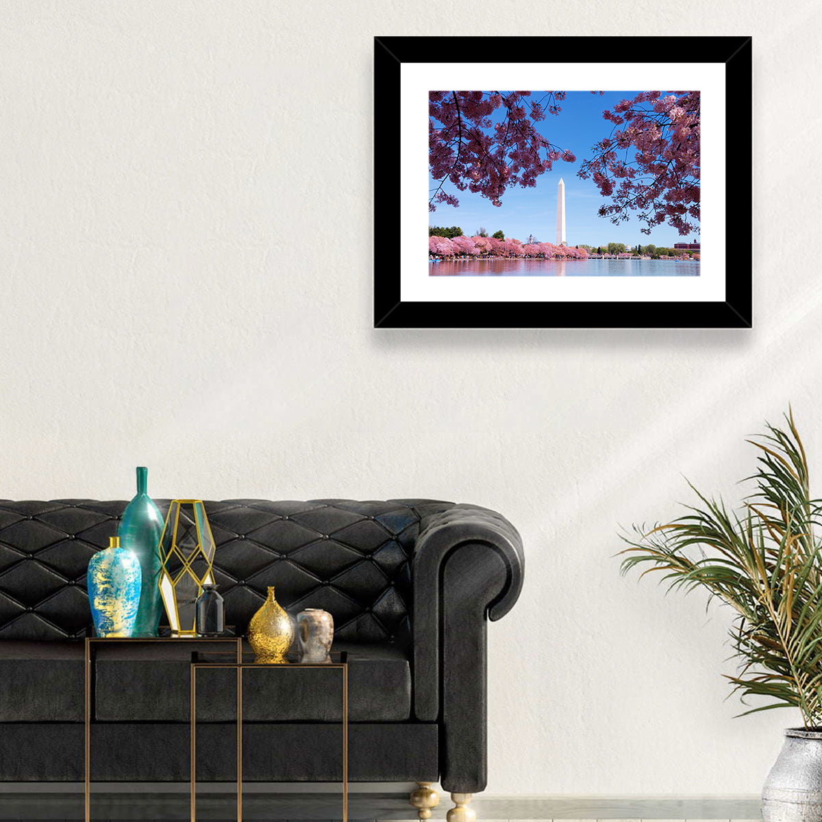 Washington Monument with Cherry Blossoms Wall Art in a room, landscape