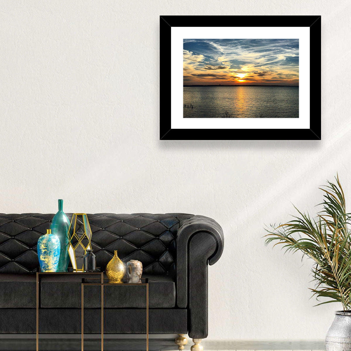 Texoma Lake Sunset Wall Art in a room, landscape