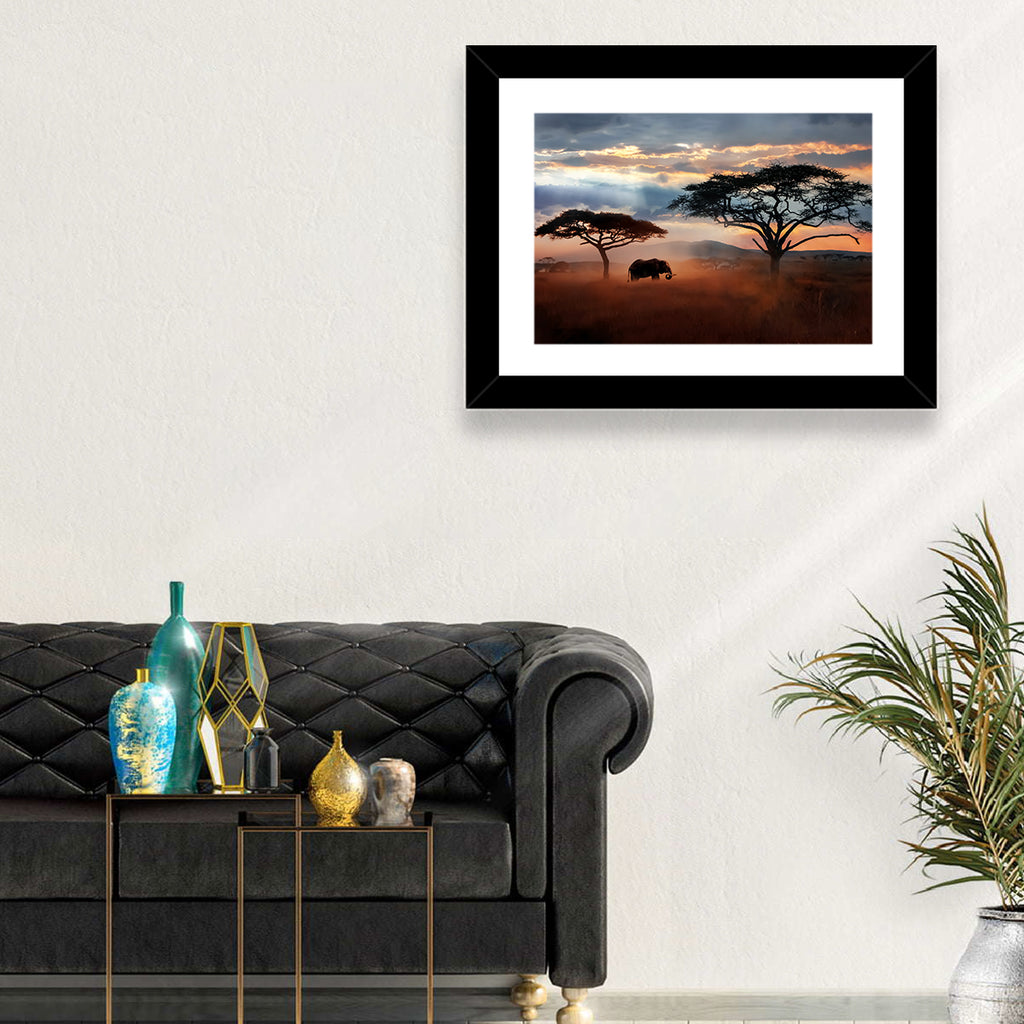 Savanna Elephant at Sunset Wall Art