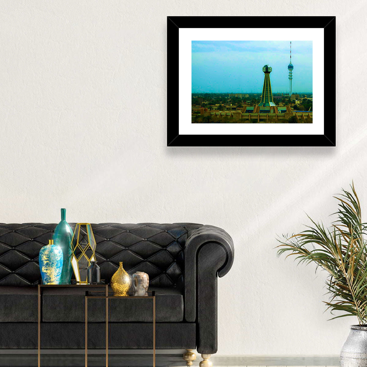 Baghdad Clock Tower Cityscape Wall Art in a room, landscape