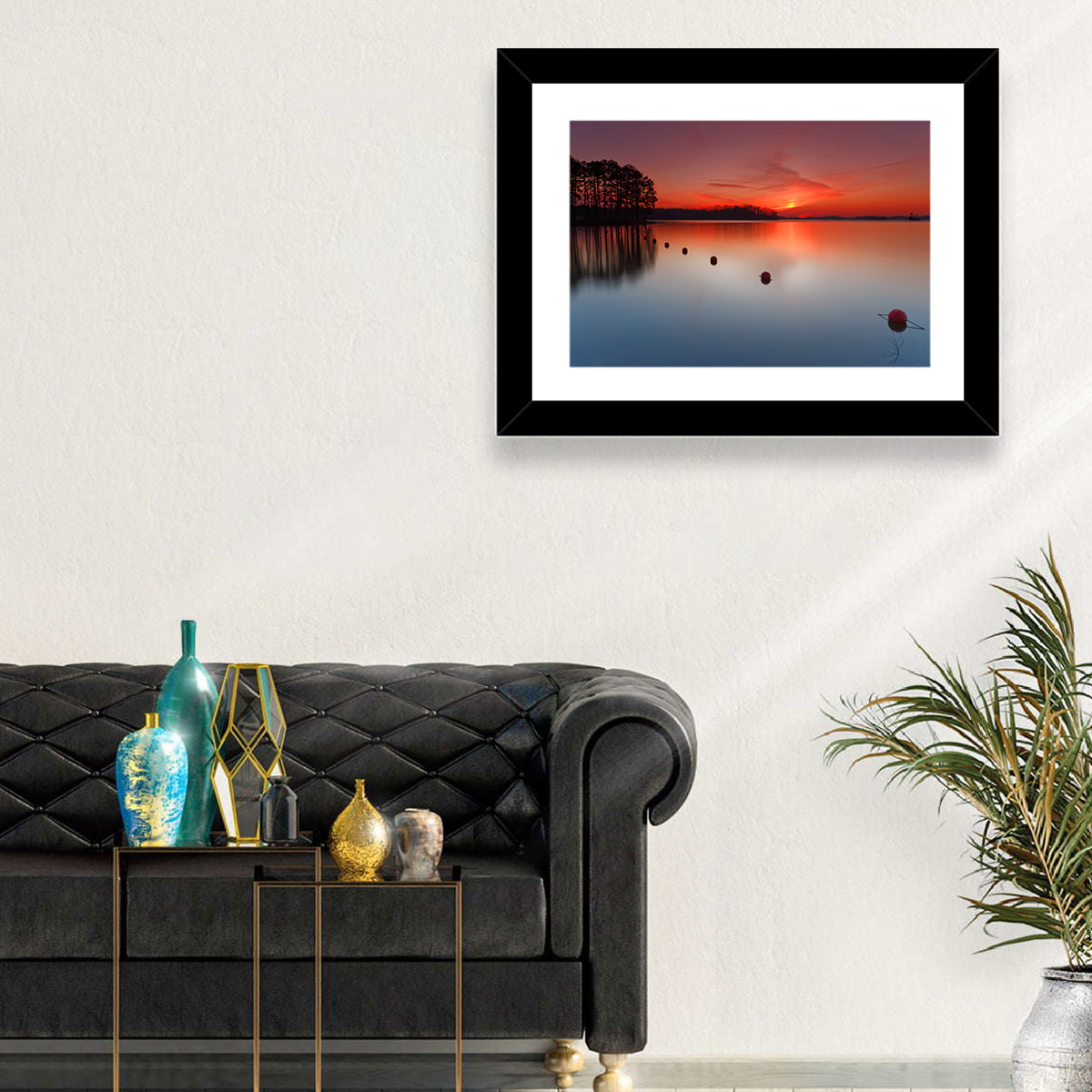Lake Lanier Buoys at Sunset Wall Art in a room, landscape