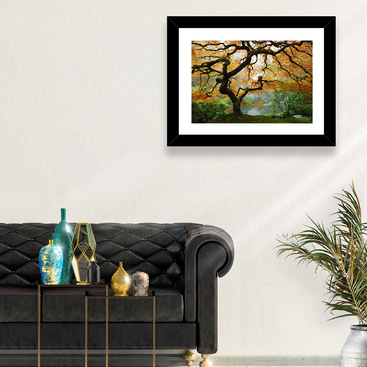 Japanese Autumn Maple Wall Art in a room, landscape