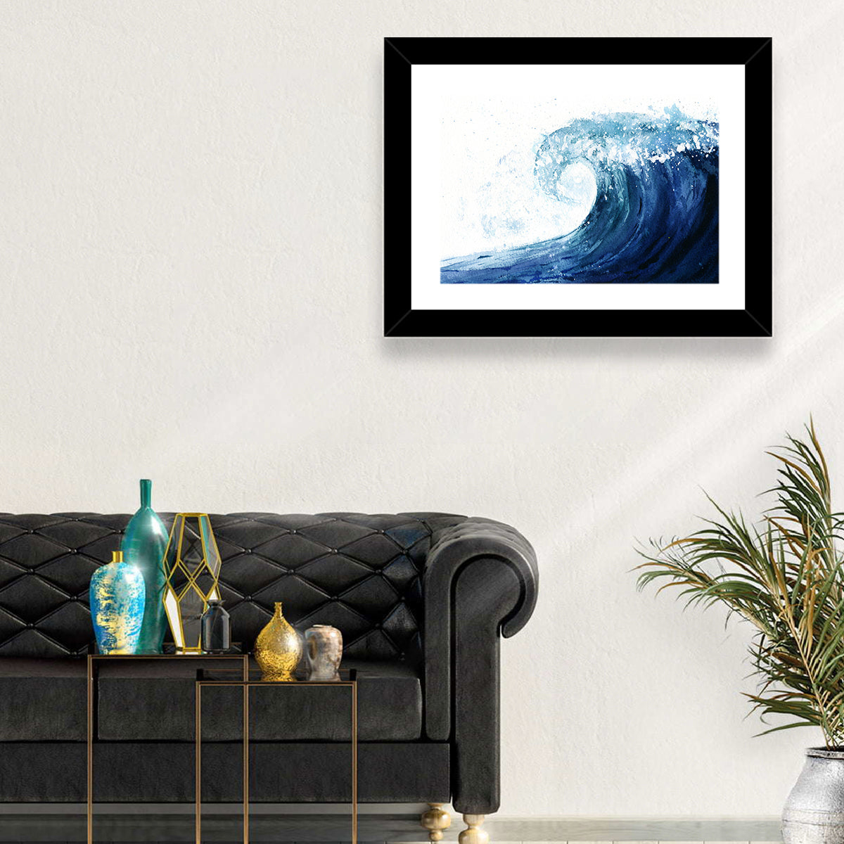 Watercolor Cresting Wave Wall Art in a room, landscape