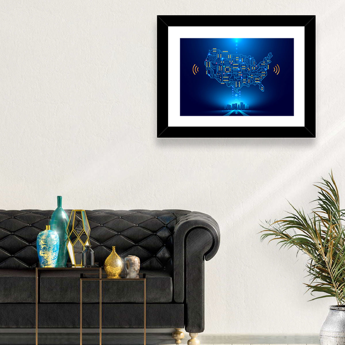 USA Circuit Map Wall Art in a room, landscape