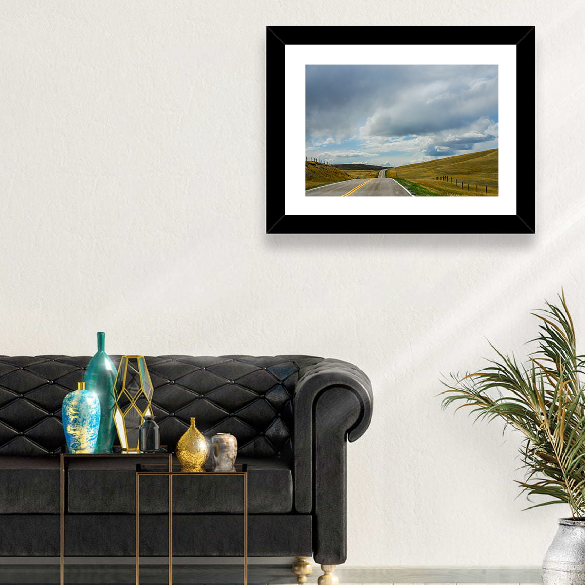 Montana Road Through Golden Hills Wall Art in a room, landscape