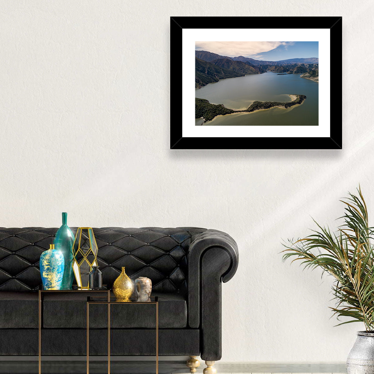 Pyramid Lake Aerial View Wall Art in a room, landscape