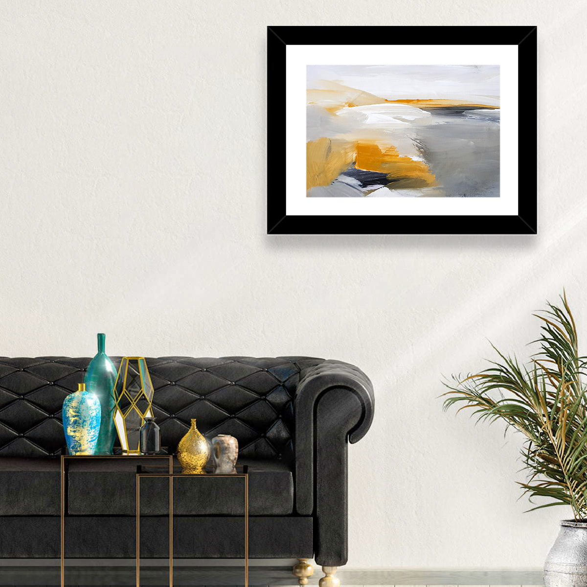 White Coastal Abstract Landscape Wall Art in a room, landscape