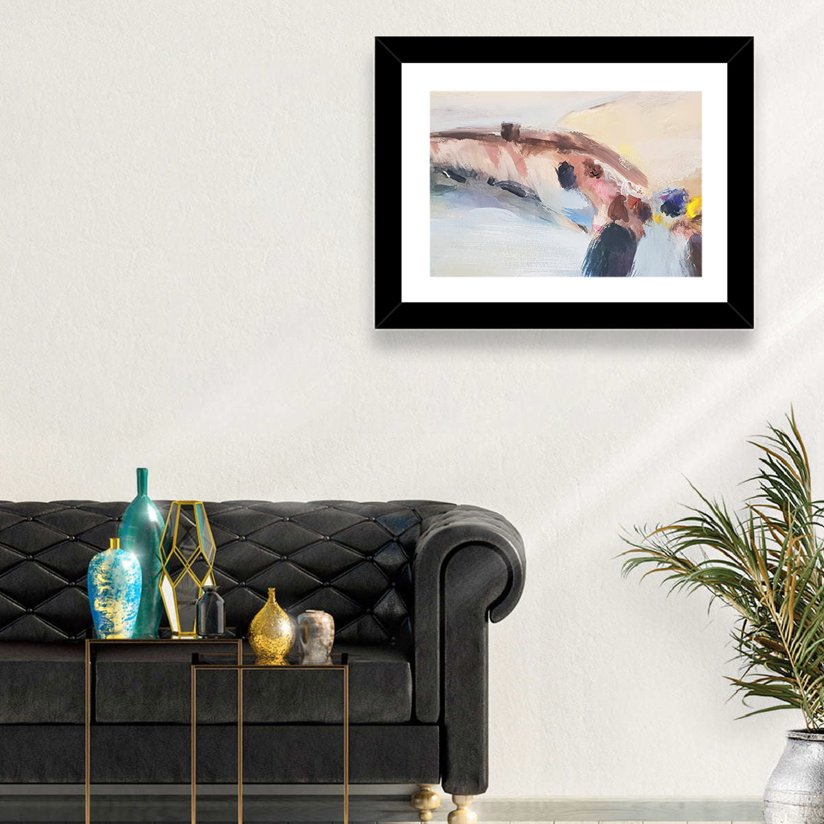 Abstract Mountain Waterfall Wall Art in a room, landscape