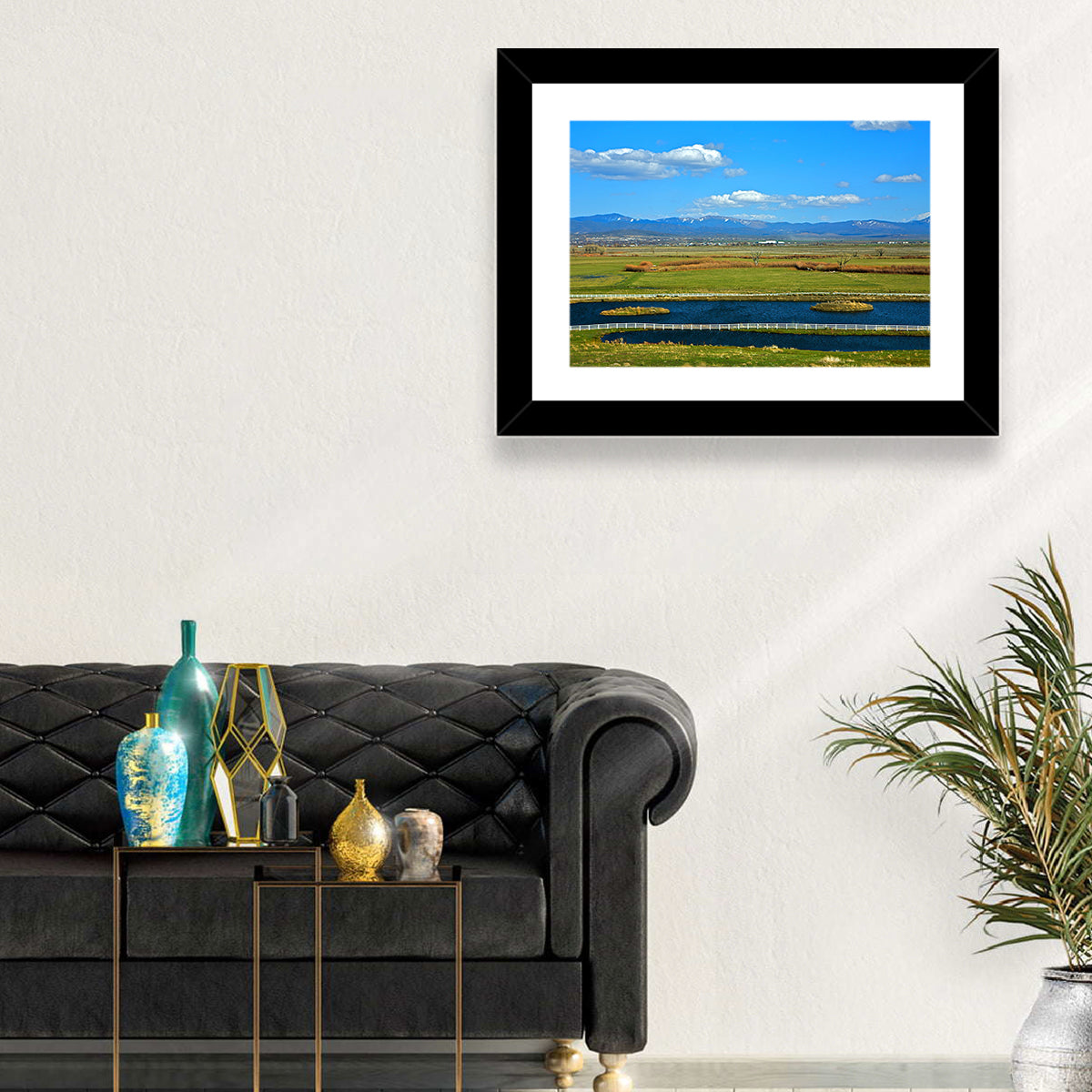 Genoa Township Pond View Wall Art in a room, landscape