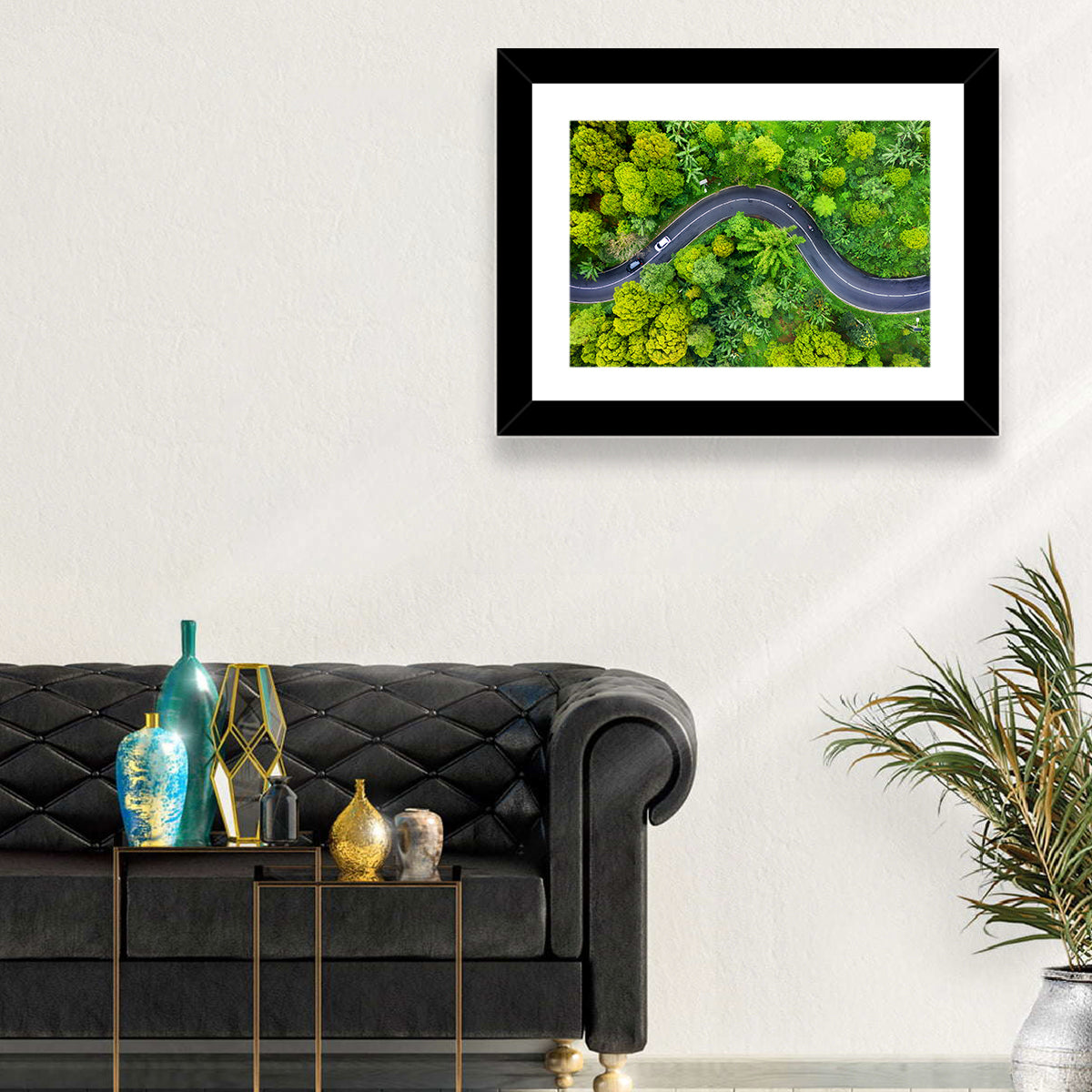 Winding Tropical Forest Road Wall Art in a room, landscape