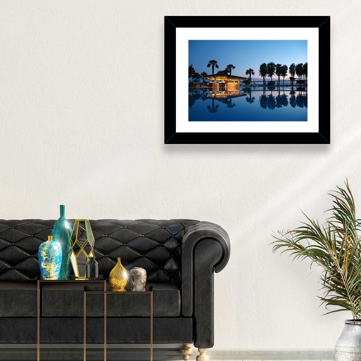 Twilight Poolside Bar Wall Art in a room, landscape