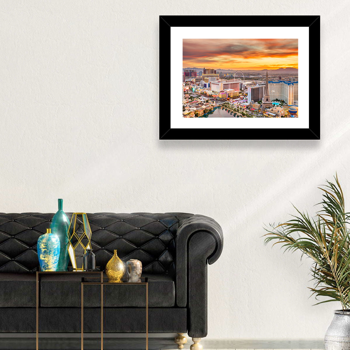Las Vegas Strip Sunset Cityscape Wall Art in a room, landscape