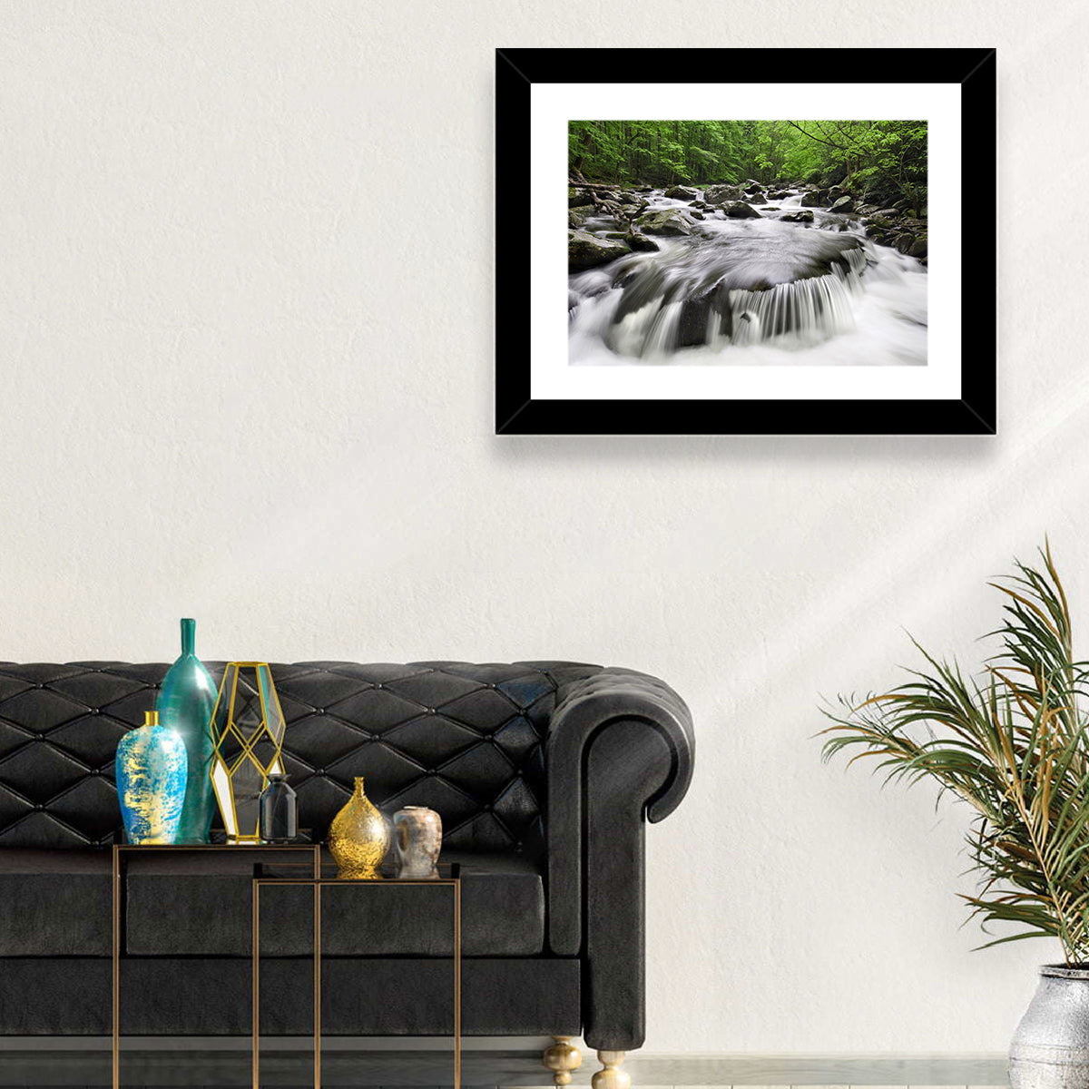 Smoky Mountains Cascading Stream Wall Art in a room, landscape