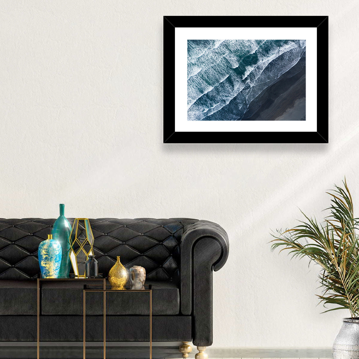 Volcanic Surf on Black Sand Wall Art in a room, landscape
