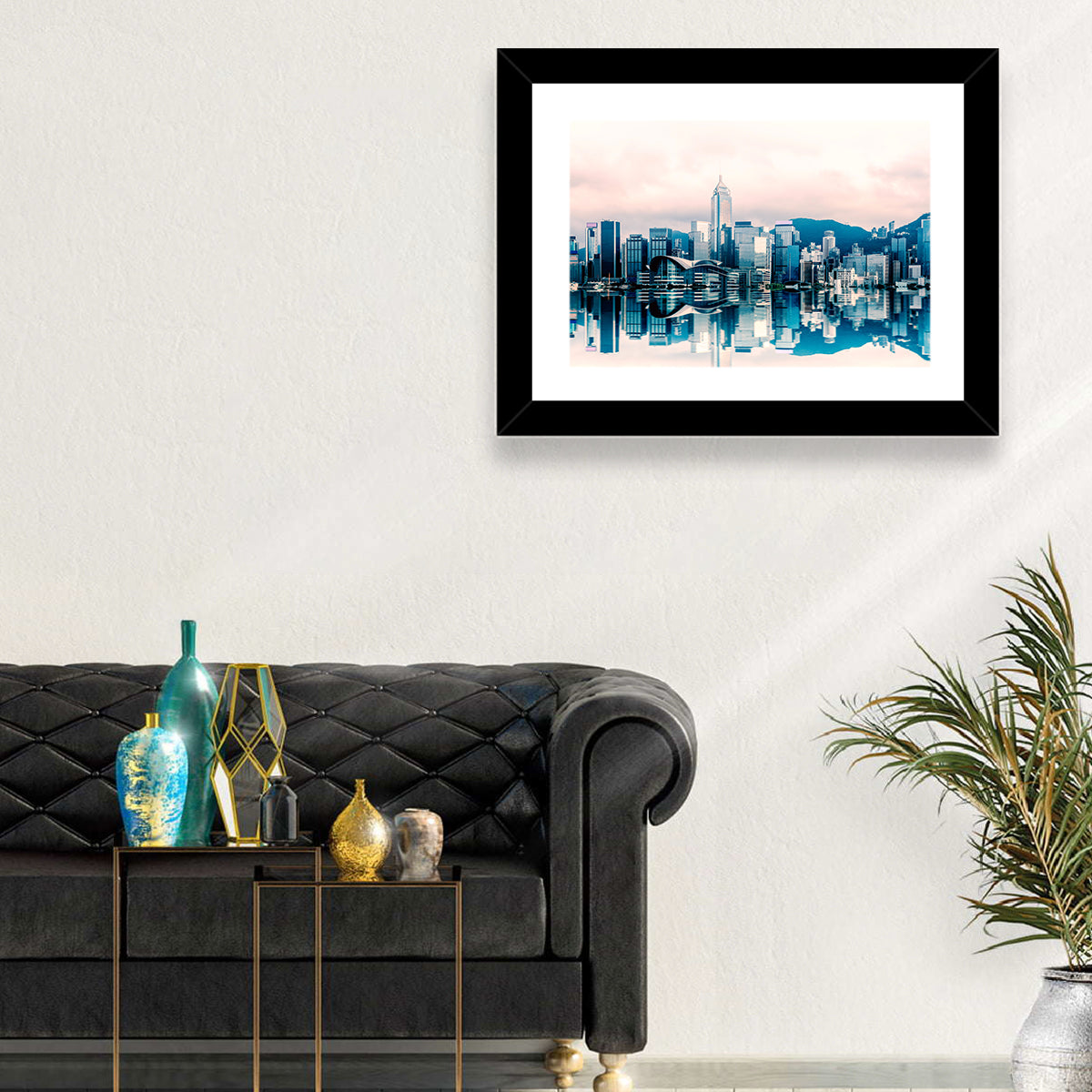 Victoria Harbour Sketch at Dusk Wall Art in a room, landscape