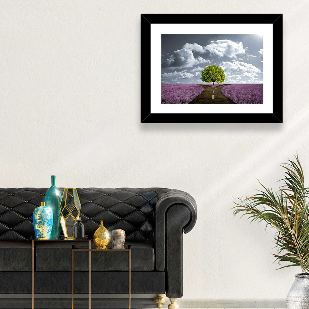 Lavender Field Crossroads with Lone Tree Wall Art