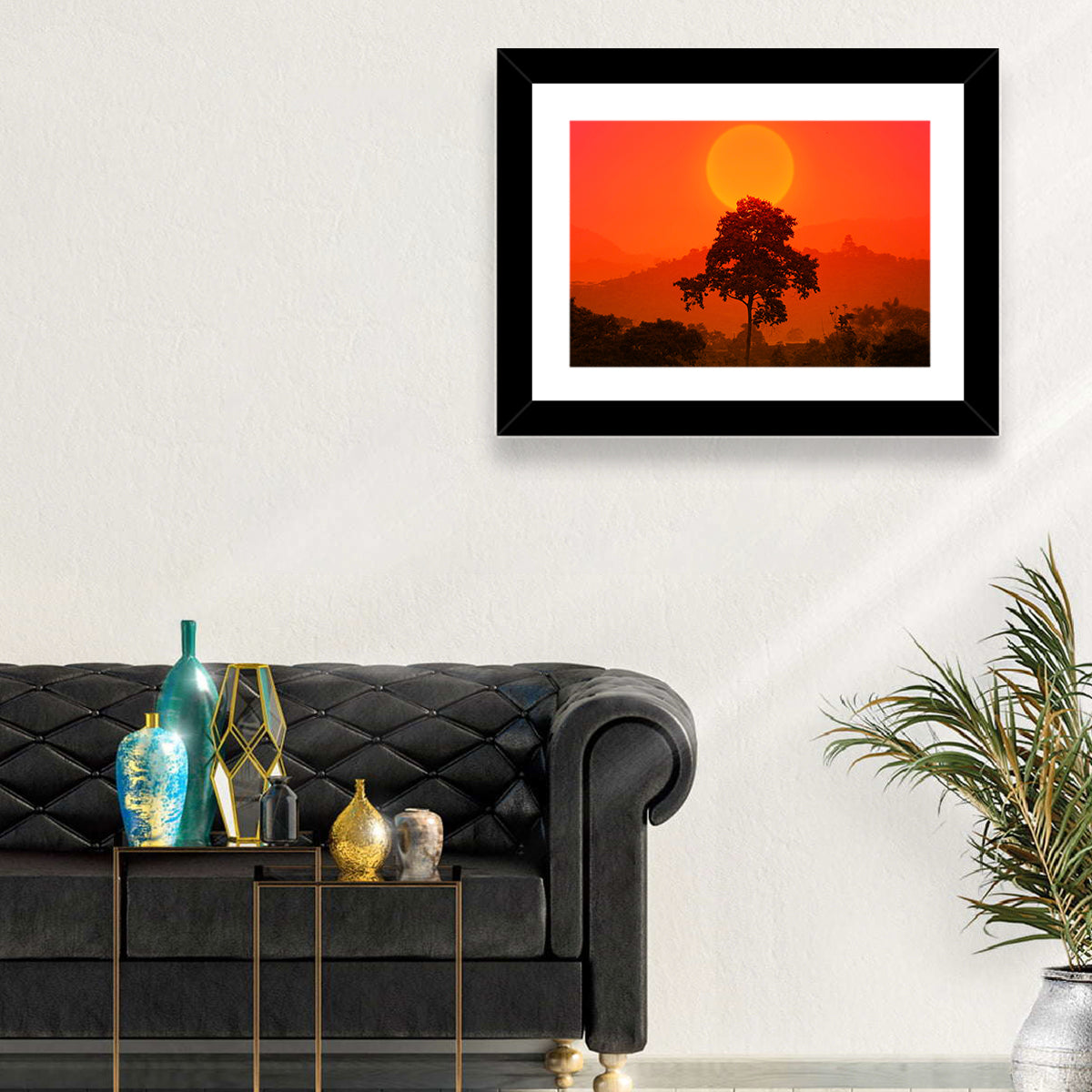 African Summer Sunset Wall Art in a room, landscape