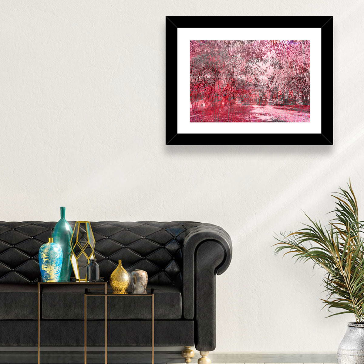 Pink Autumn Pathway Wall Art in a room, landscape
