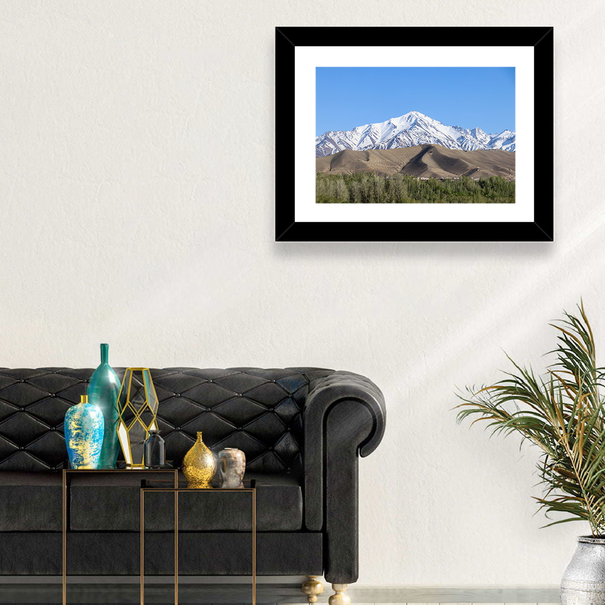 Afghan Snow-capped Peaks Above Forested Foothills Wall Art in a room, landscape