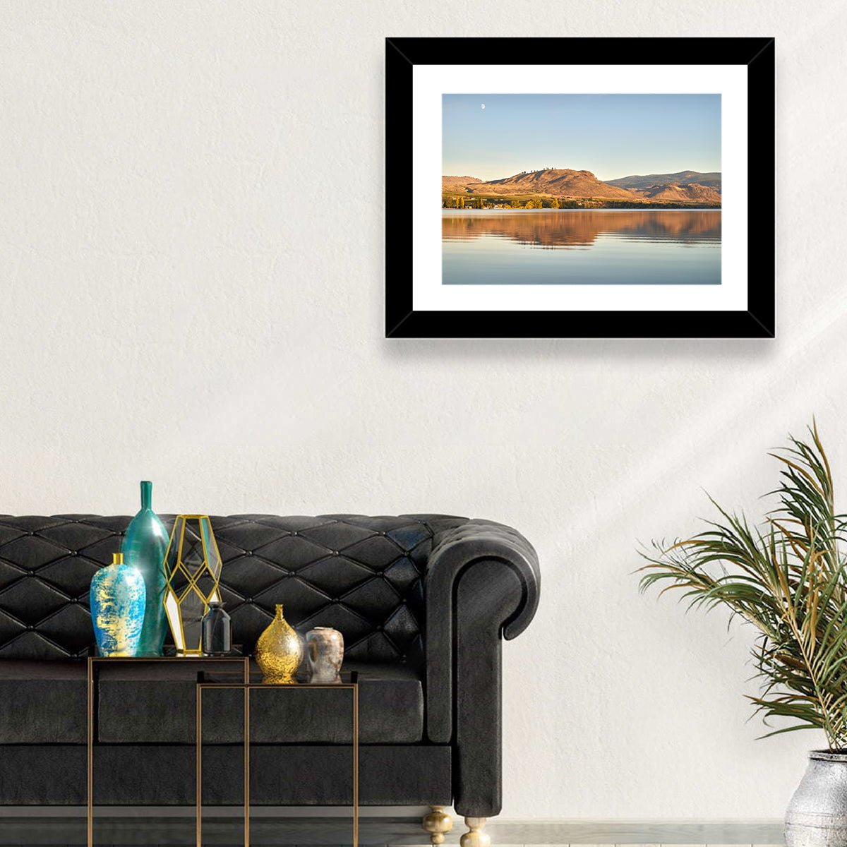 Osoyoos Lake Moonlit Reflection Wall Art in a room, landscape