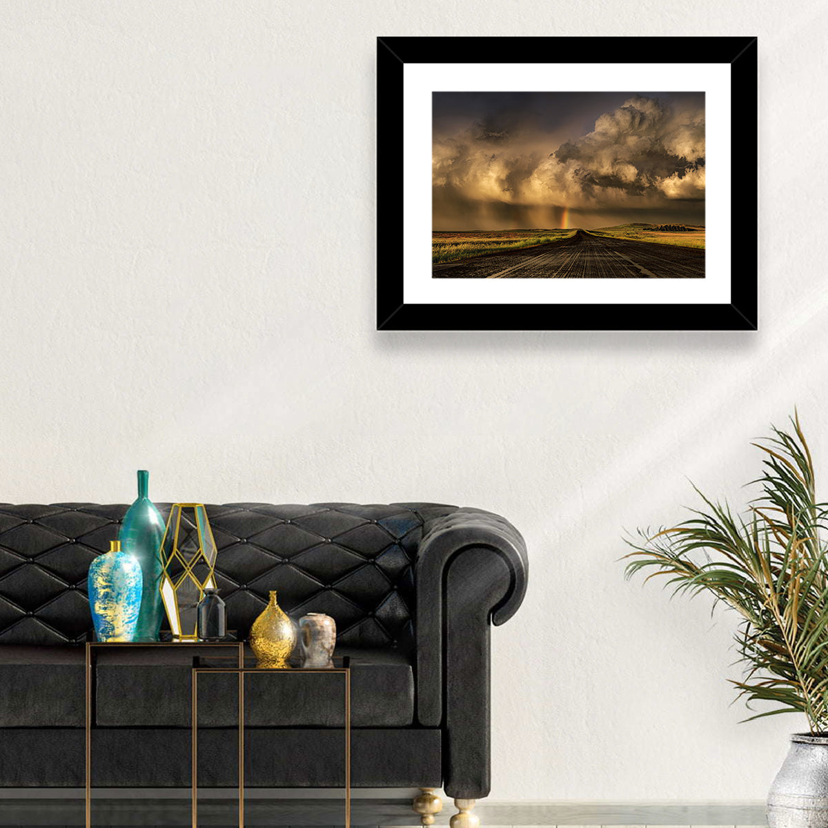 Rain-soaked Road to Rainbow Wall Art in a room, landscape