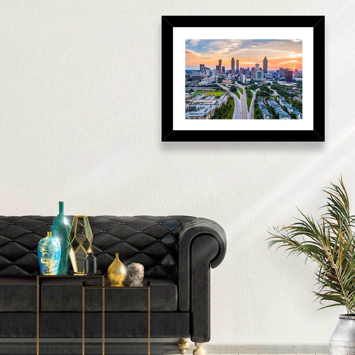 Downtown Atlanta Skyline Wall Art in a room, landscape