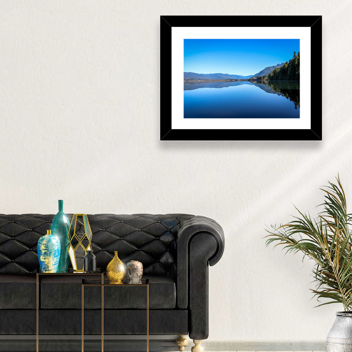 Lake Quinault Reflection Wall Art in a room, landscape