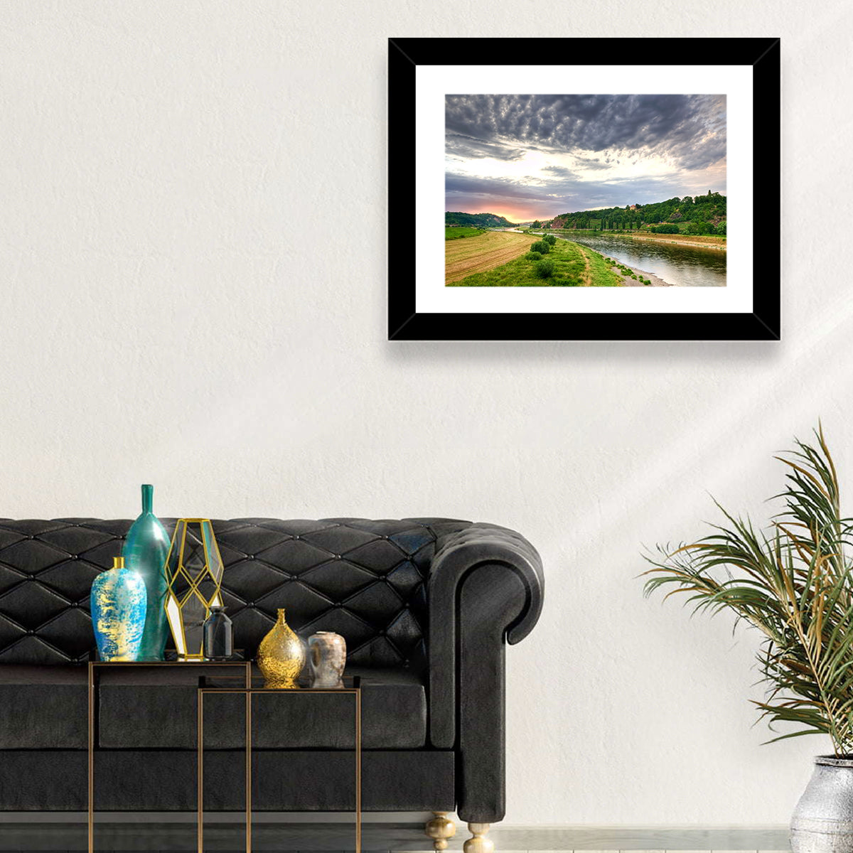 Elbe River at Golden Hour Wall Art in a room, landscape