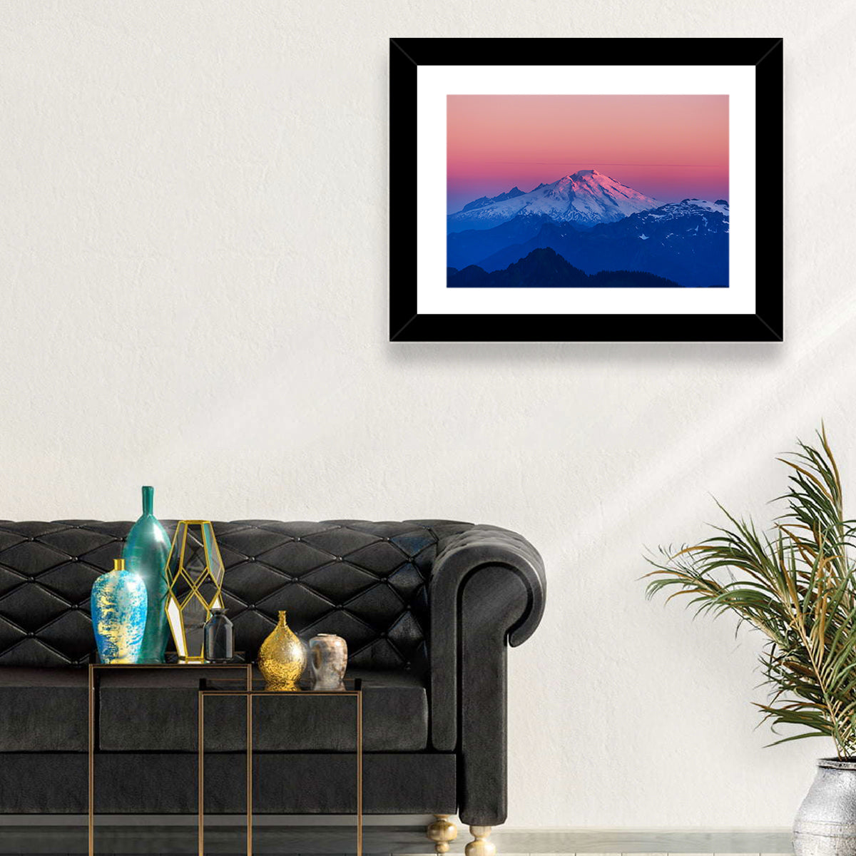 Mount Baker Alpenglow Wall Art in a room, landscape