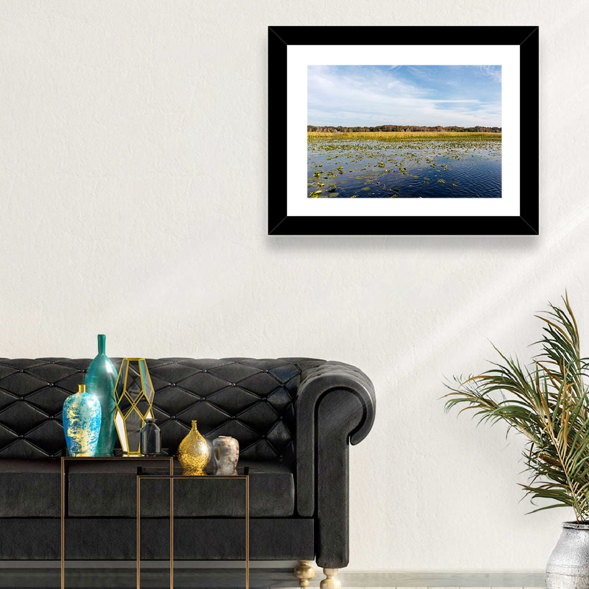 Cloudy Lake Toho Wall Art in a room, landscape