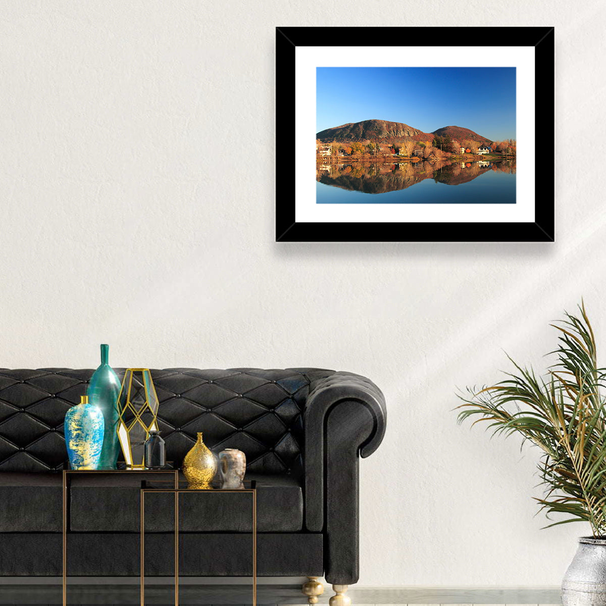 Mont Saint-hilaire Autumn Reflection Wall Art in a room, landscape