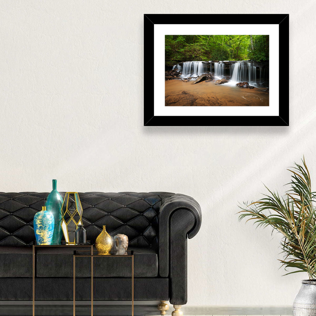 Lush Green Forest Waterfall Wall Art
