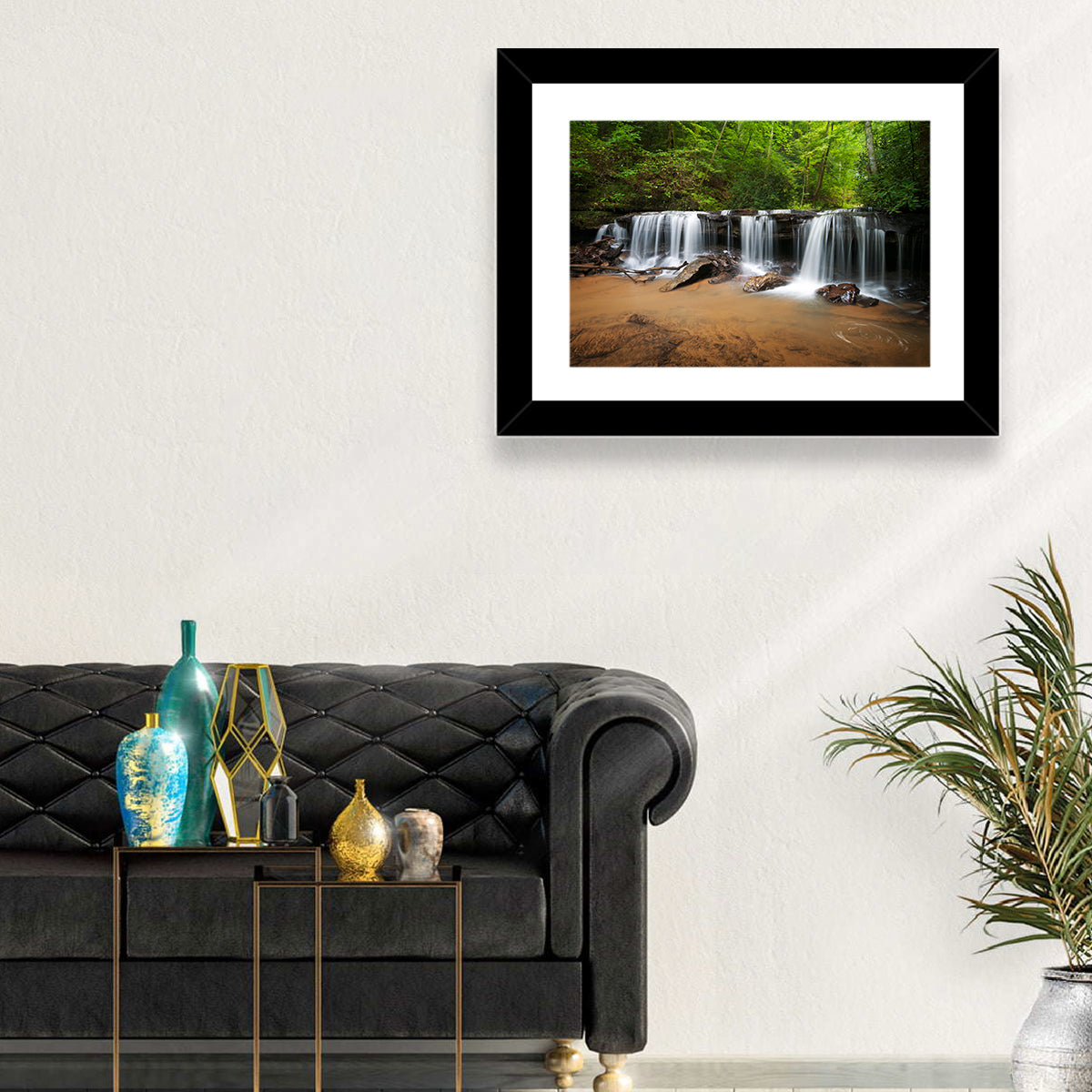 Lush Green Forest Waterfall Wall Art
