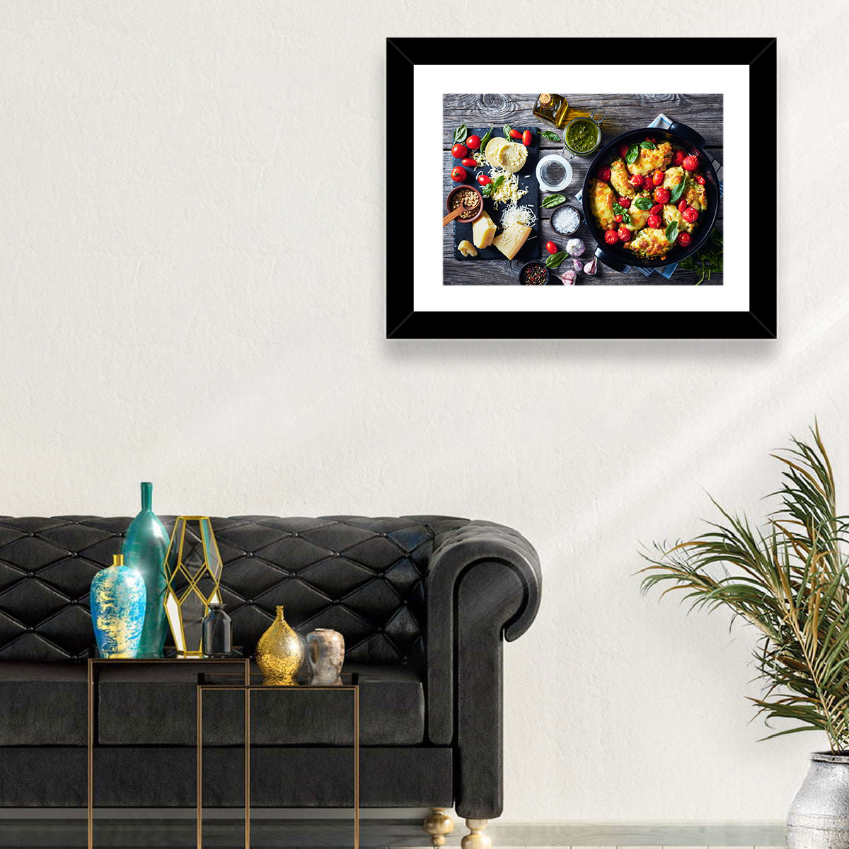 Pesto Baked Chicken Flat Lay Wall Art in a room, landscape