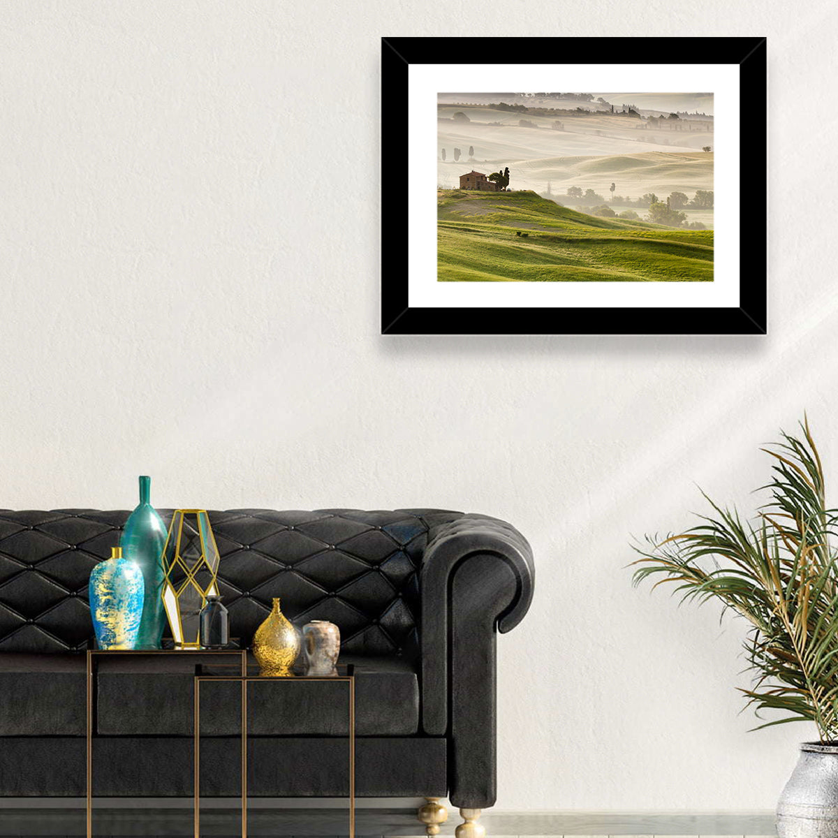 Foggy Tuscany Wall Art in a room, landscape