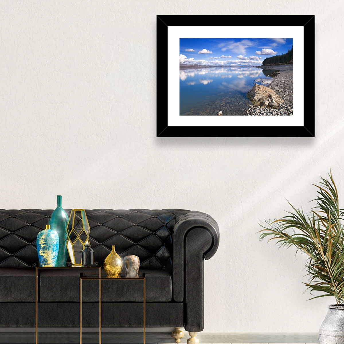 Pukaki Pebbled Shoreline Wall Art in a room, landscape