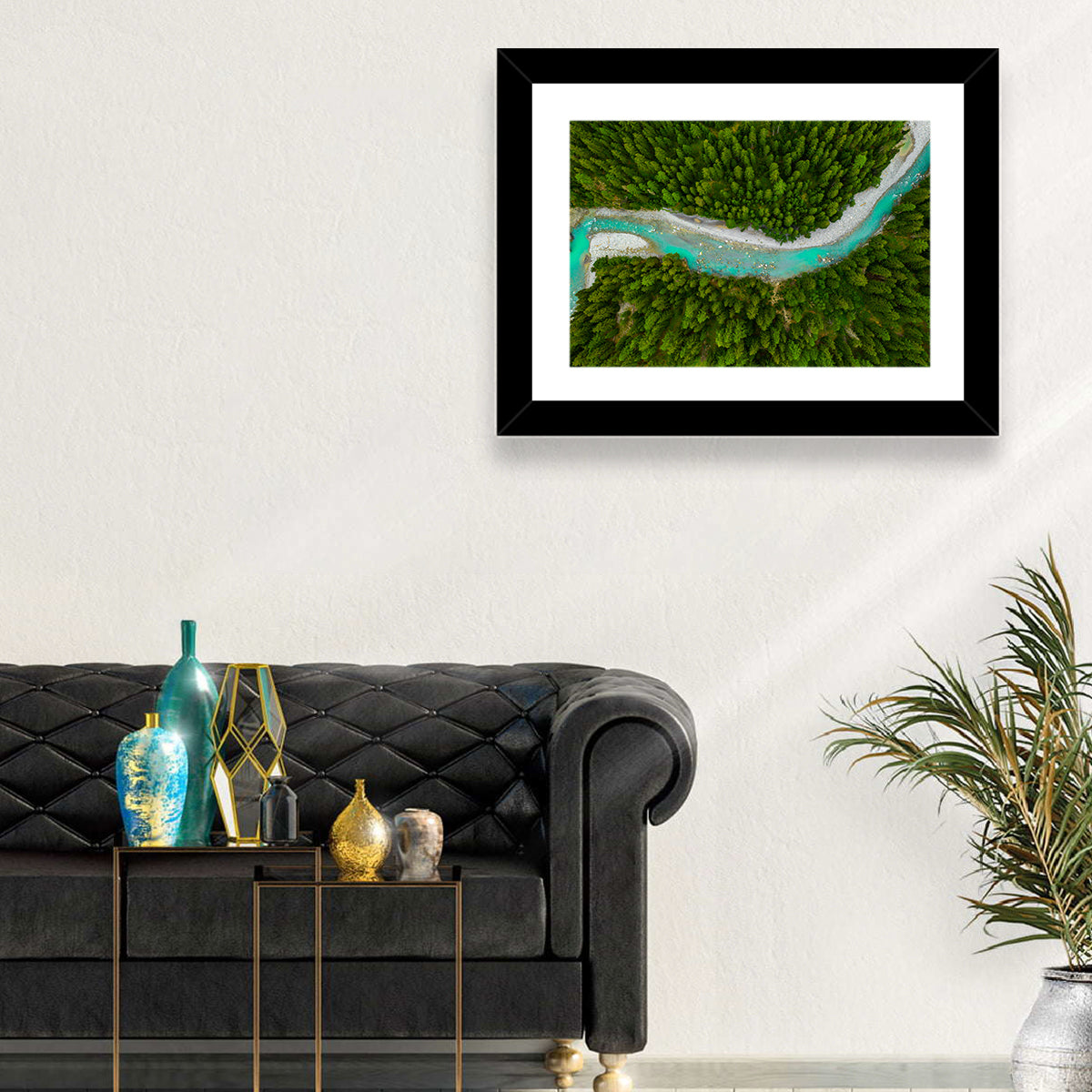 Inn River Aerial View Wall Art in a room, landscape