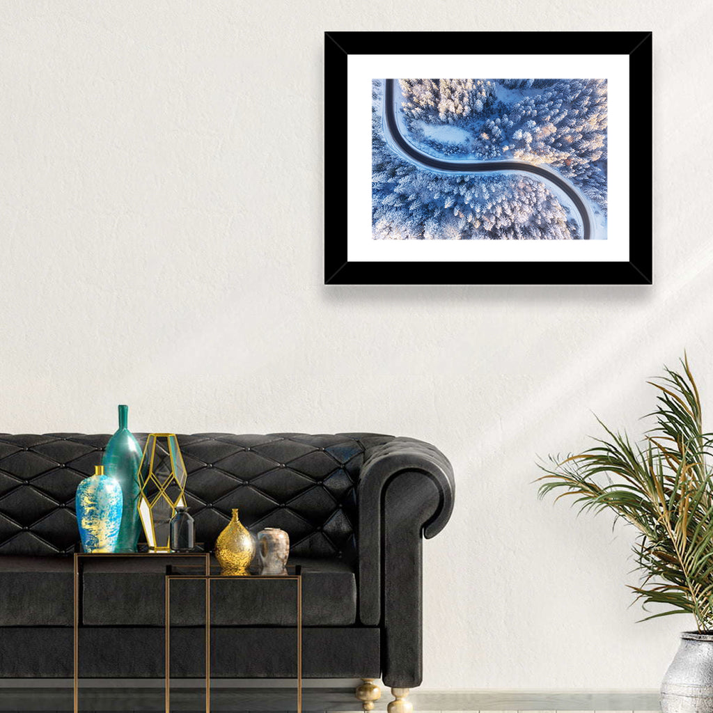 Snowy Forest Road at Golden Hour Wall Art
