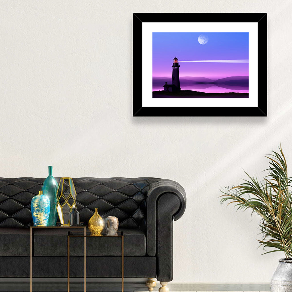 Moonlit Lighthouse Reflection Wall Art