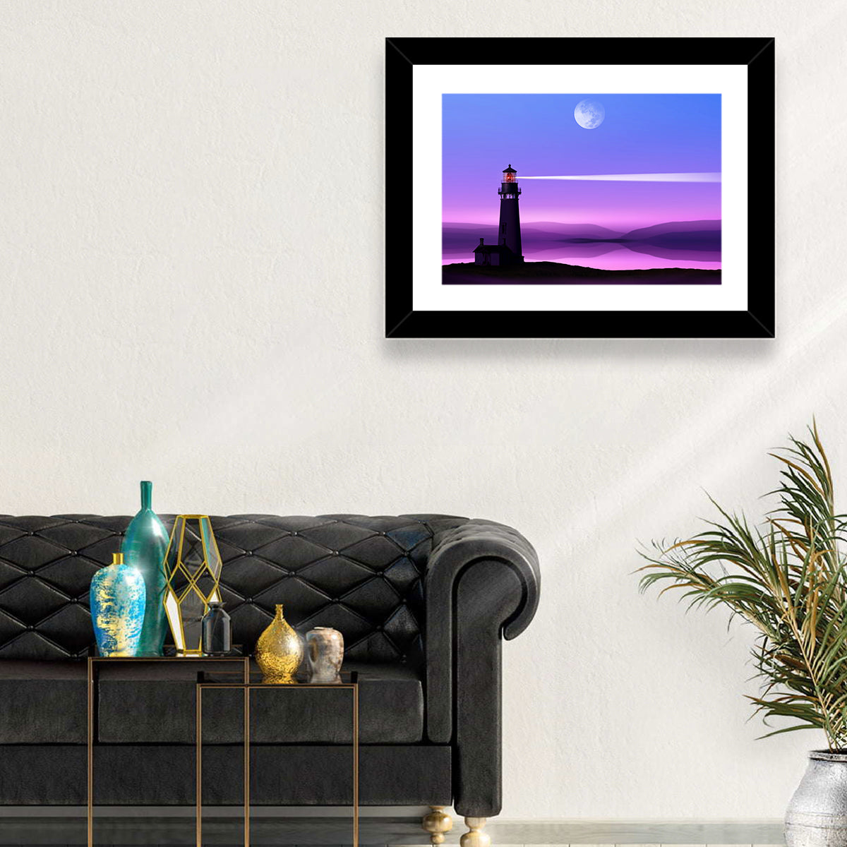 Moonlit Lighthouse Reflection Wall Art