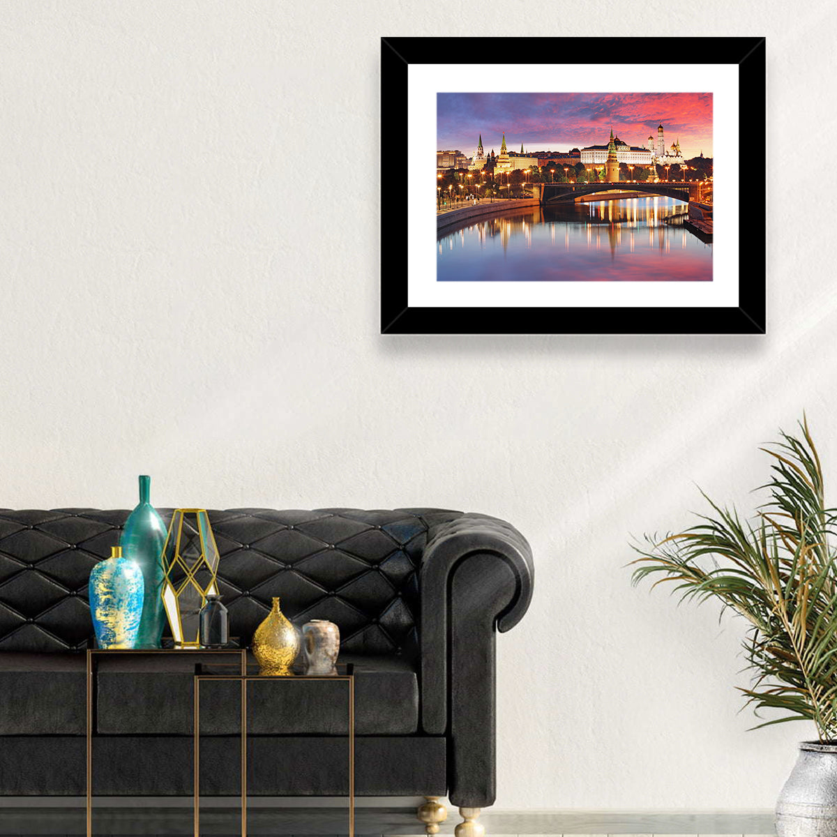 Moscow Kremlin Skyline at Twilight Wall Art in a room, landscape