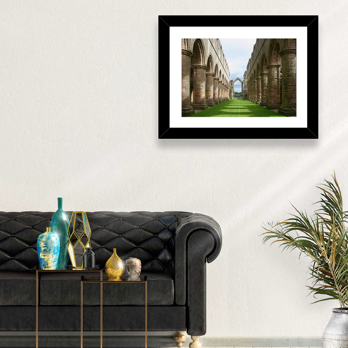 Fountains Abbey Ruins Grassy Nave View Wall Art in a room, landscape