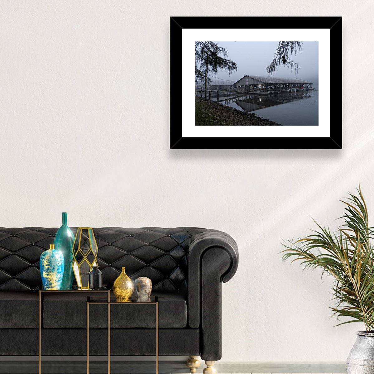 Ozark Beach Resort Boathouse Wall Art in a room, landscape