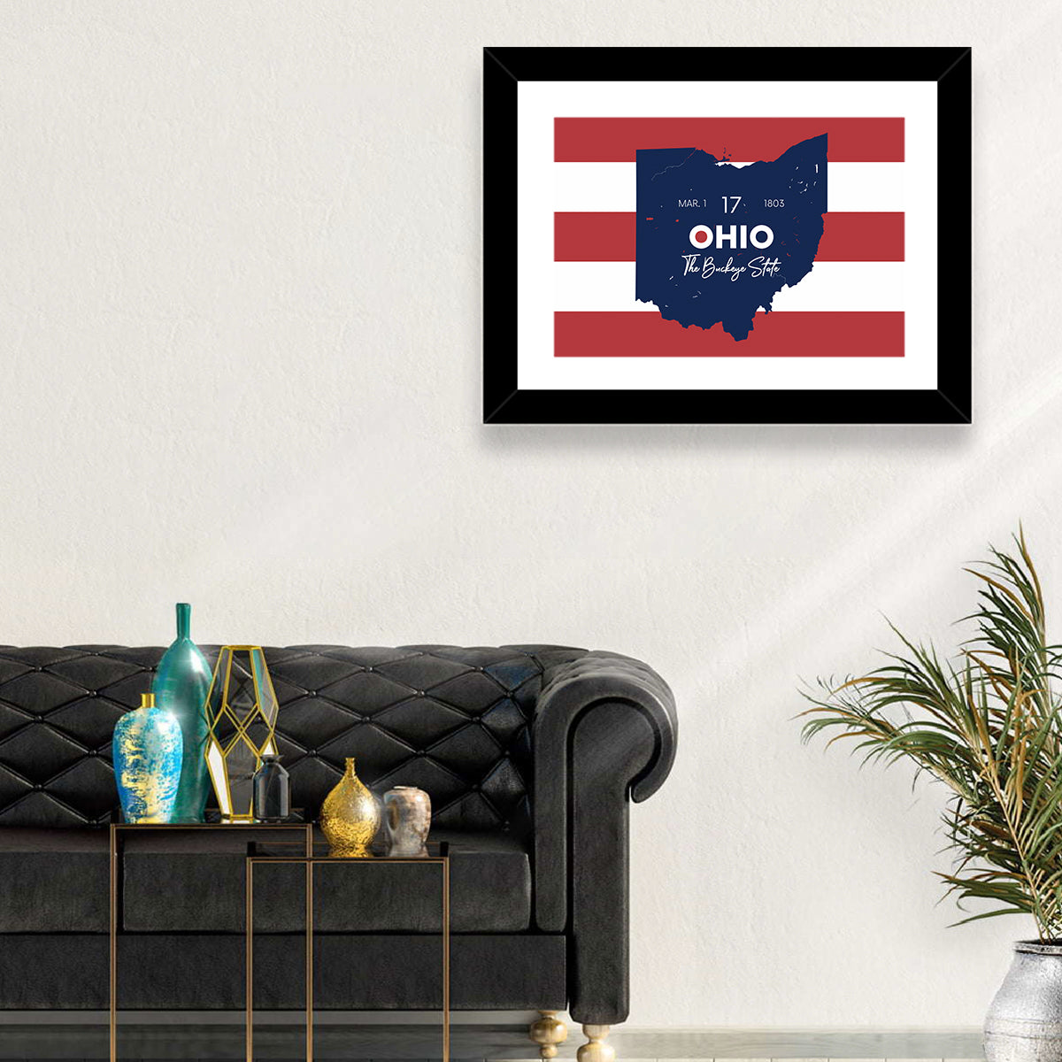 Ohio State Map Wall Art in a room, landscape