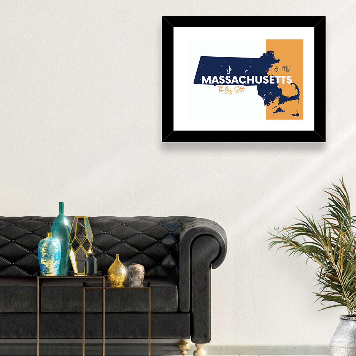 Massachusetts State Map Wall Art in a room, landscape