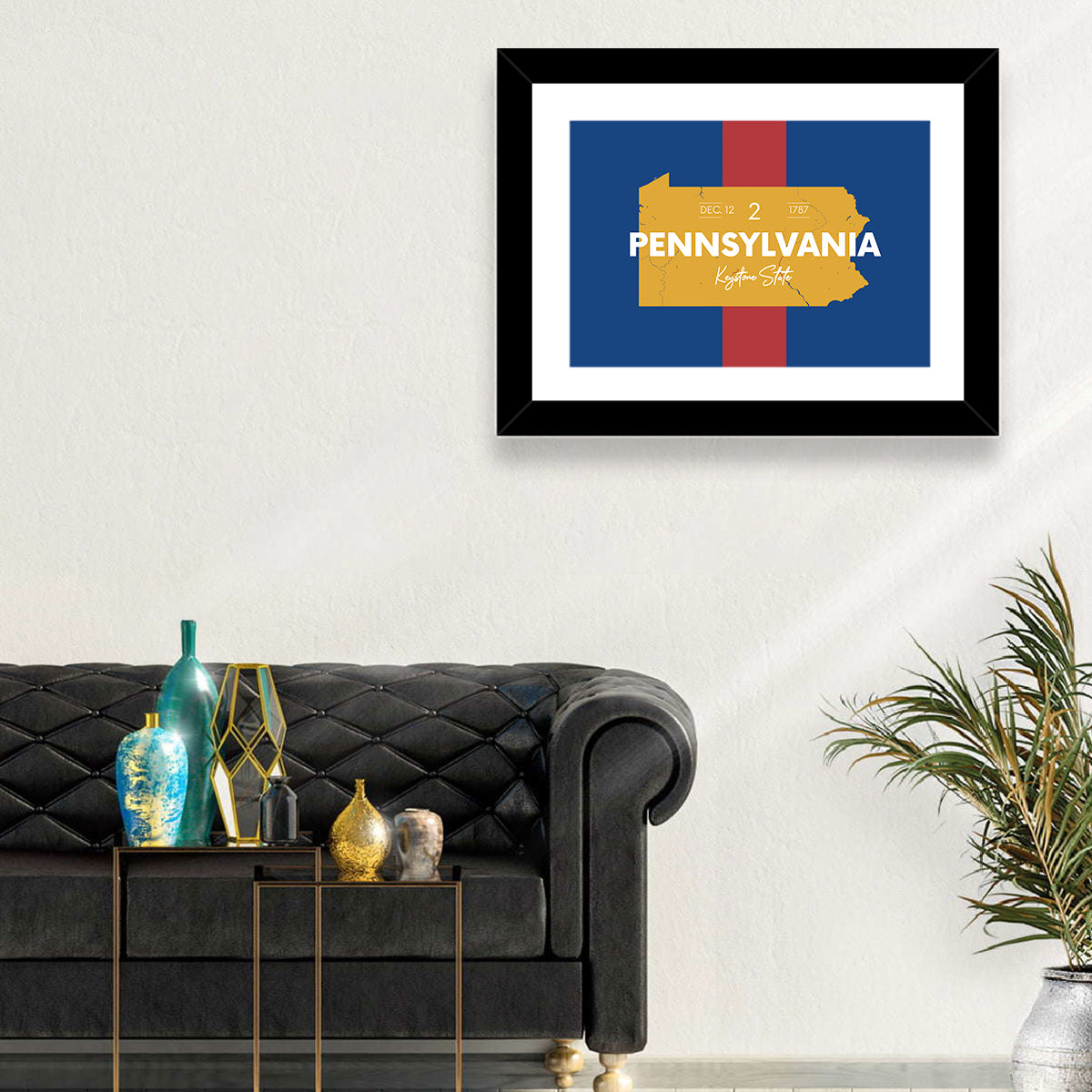 Keystone State Map Graphic Wall Art in a room, landscape