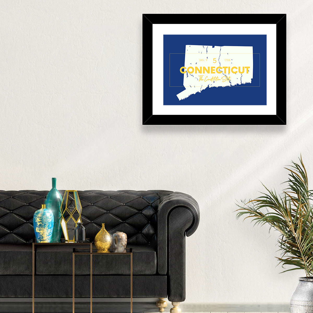 Connecticut State Silhouette Wall Art in a room, landscape