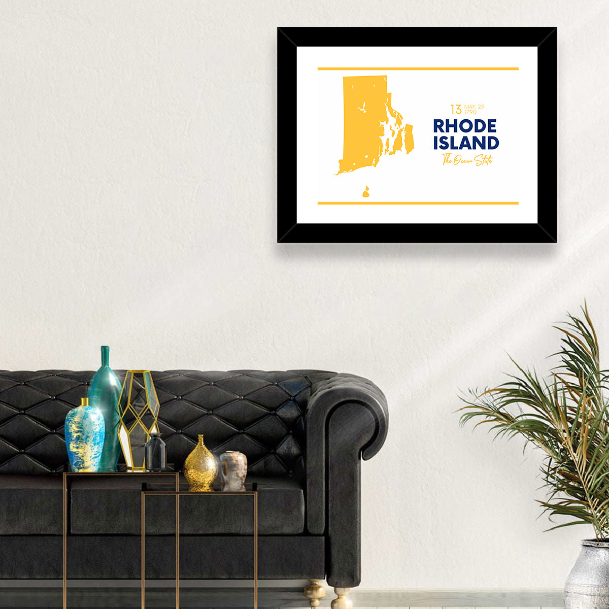 Rhode Island Map Wall Art in a room, landscape
